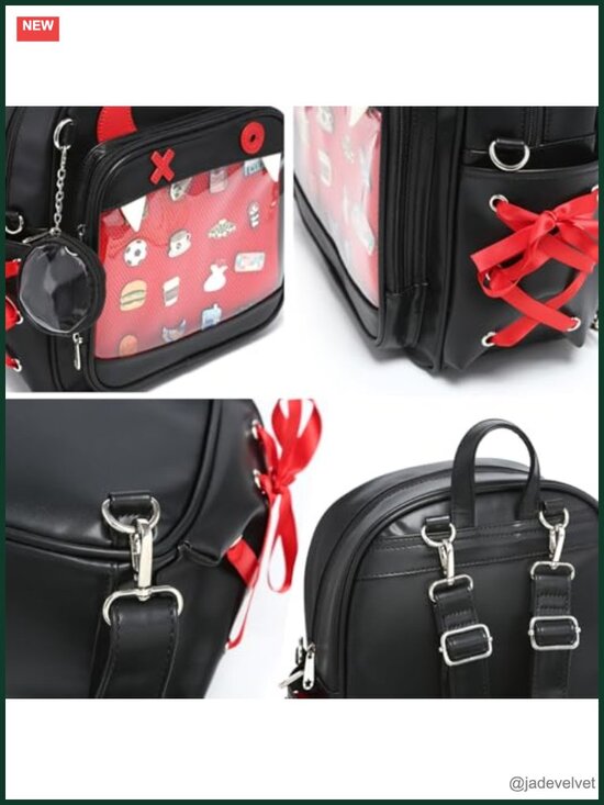 PU Leather Ita Backpack Crossbody Bag Pin Display Window Halloween Gothic